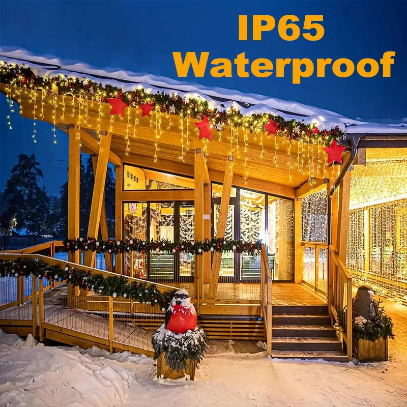 NEW Solar Christmas Icicle Lights 162 LED 8 Modes Waterproof Curtain String Lights for Outdoor Garden Room Holiday Lighting