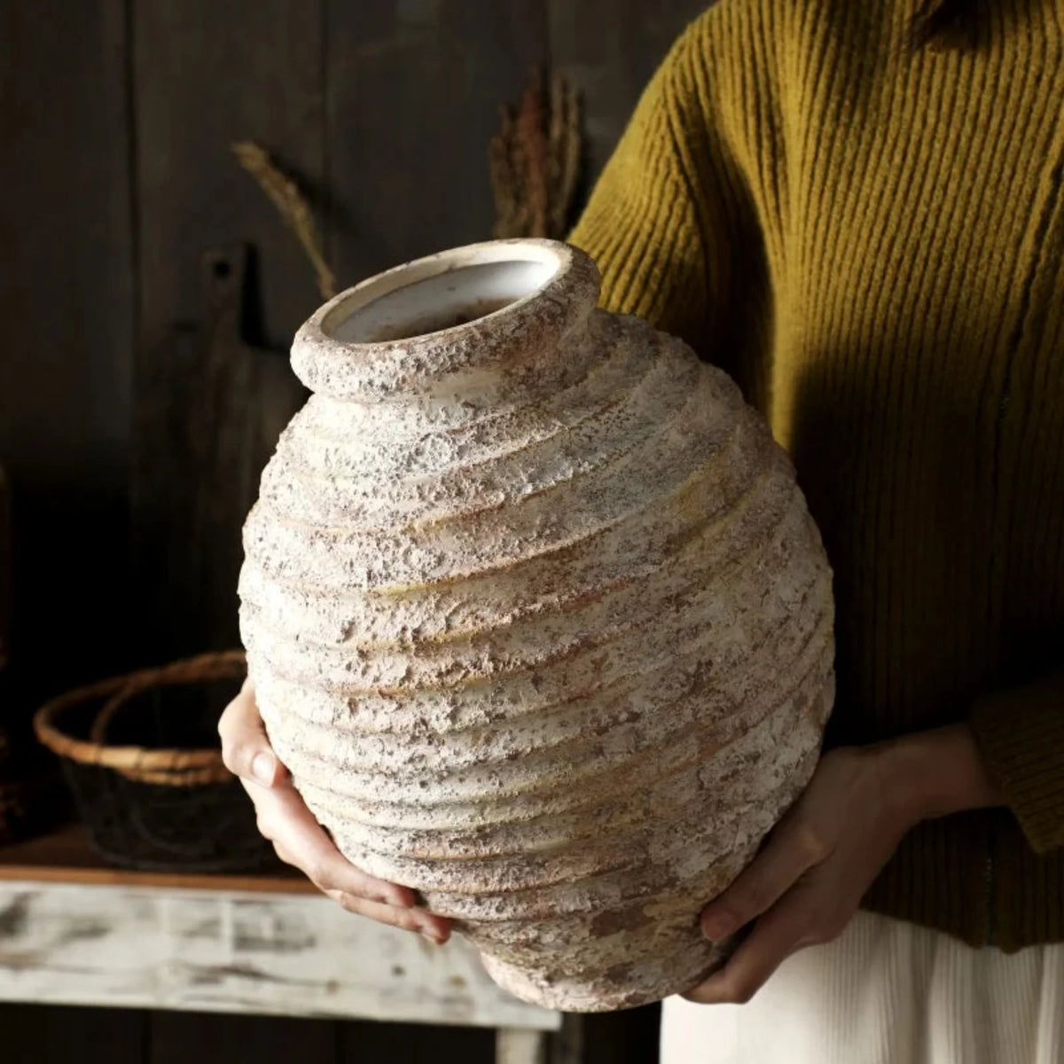 Tall Rustic Reactive Glaze Ceramic Vase, Handmade Clay