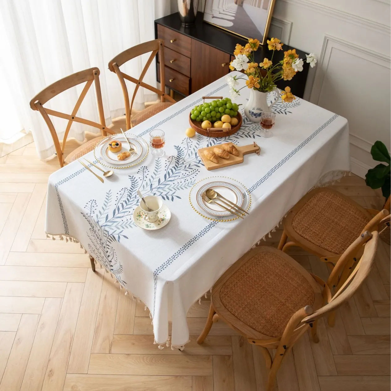 Nordic Style Tassels Cotton Linen Tablecloth,Modern Simplicity