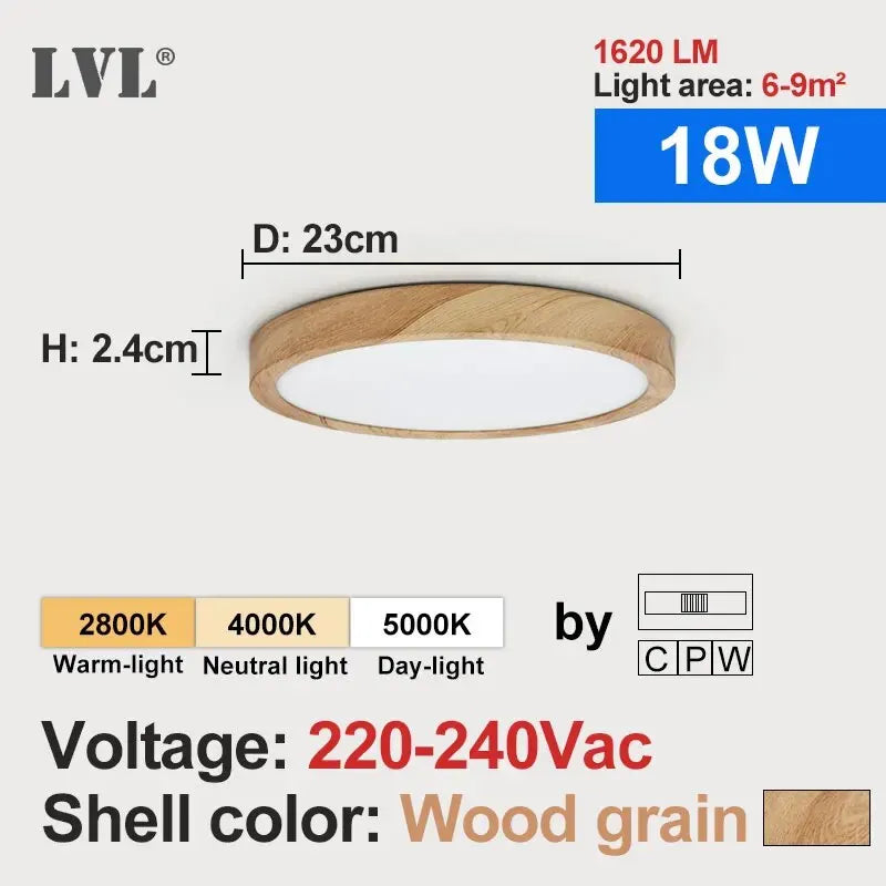 LED Ceiling Light Wood Grain & White 3 in 1 Lighting Colors