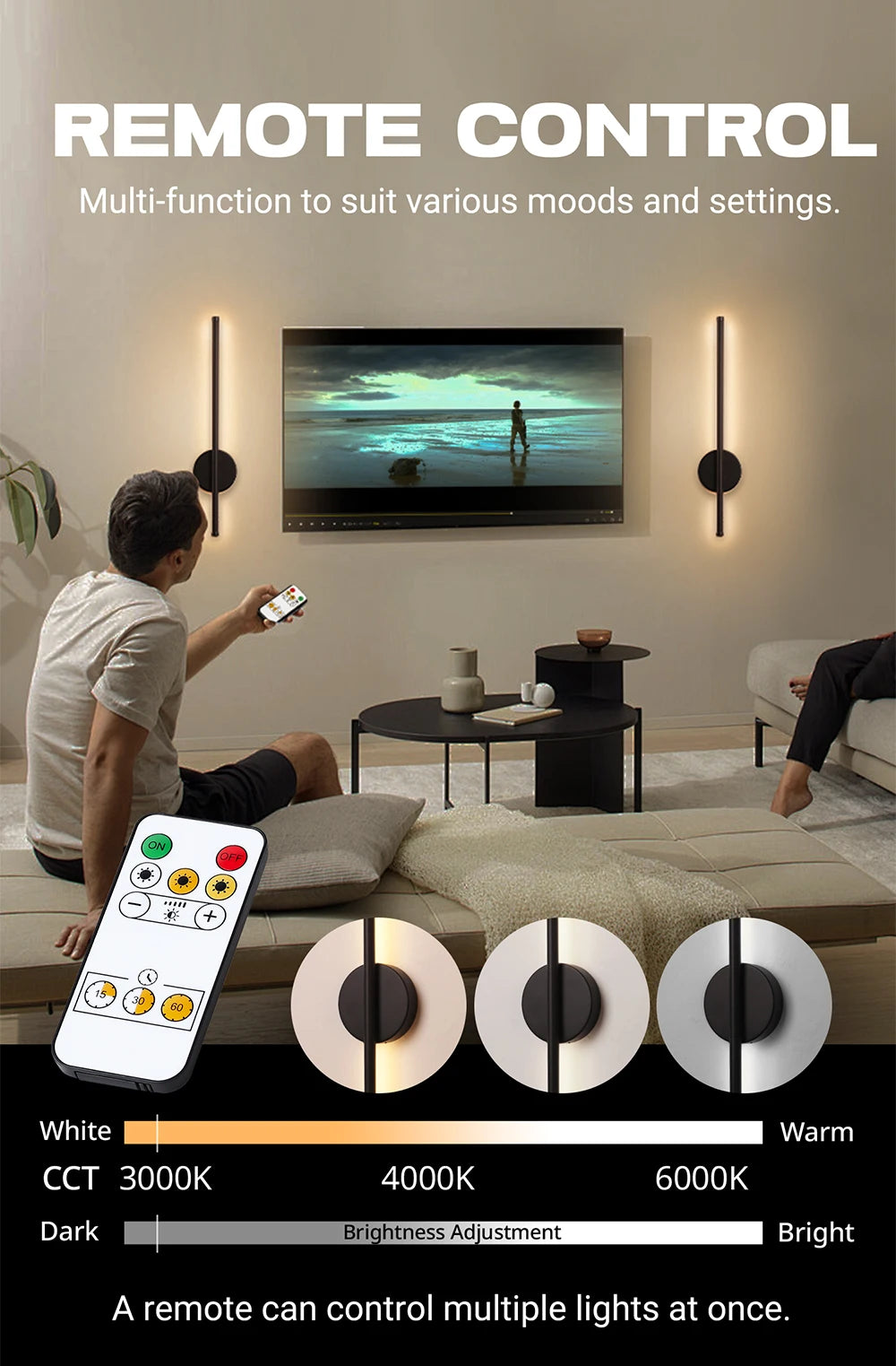 2-pack Rechargeable Wall Light LED 50 80cm Dimming Wall Sconce with