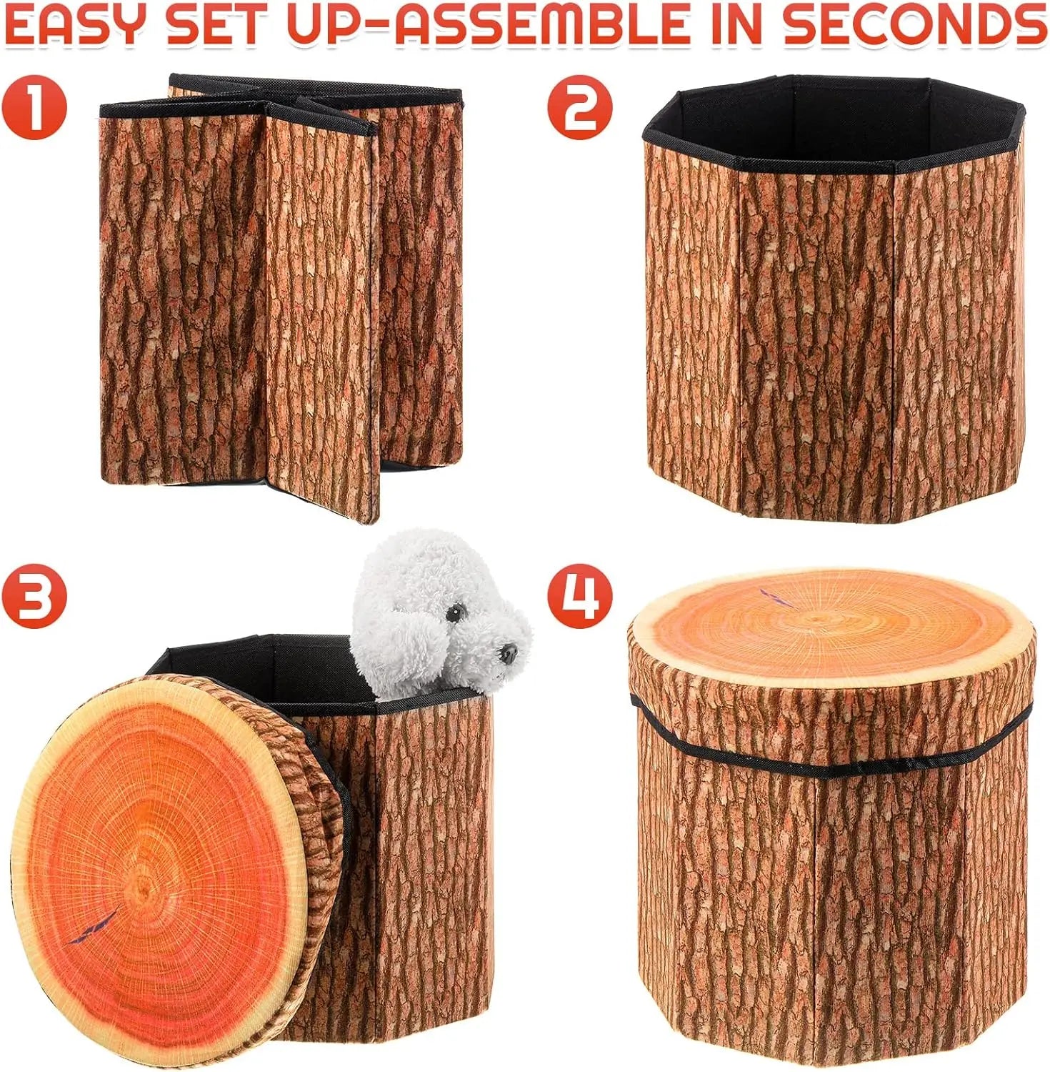 Tree Stump Folding Storage Ottoman