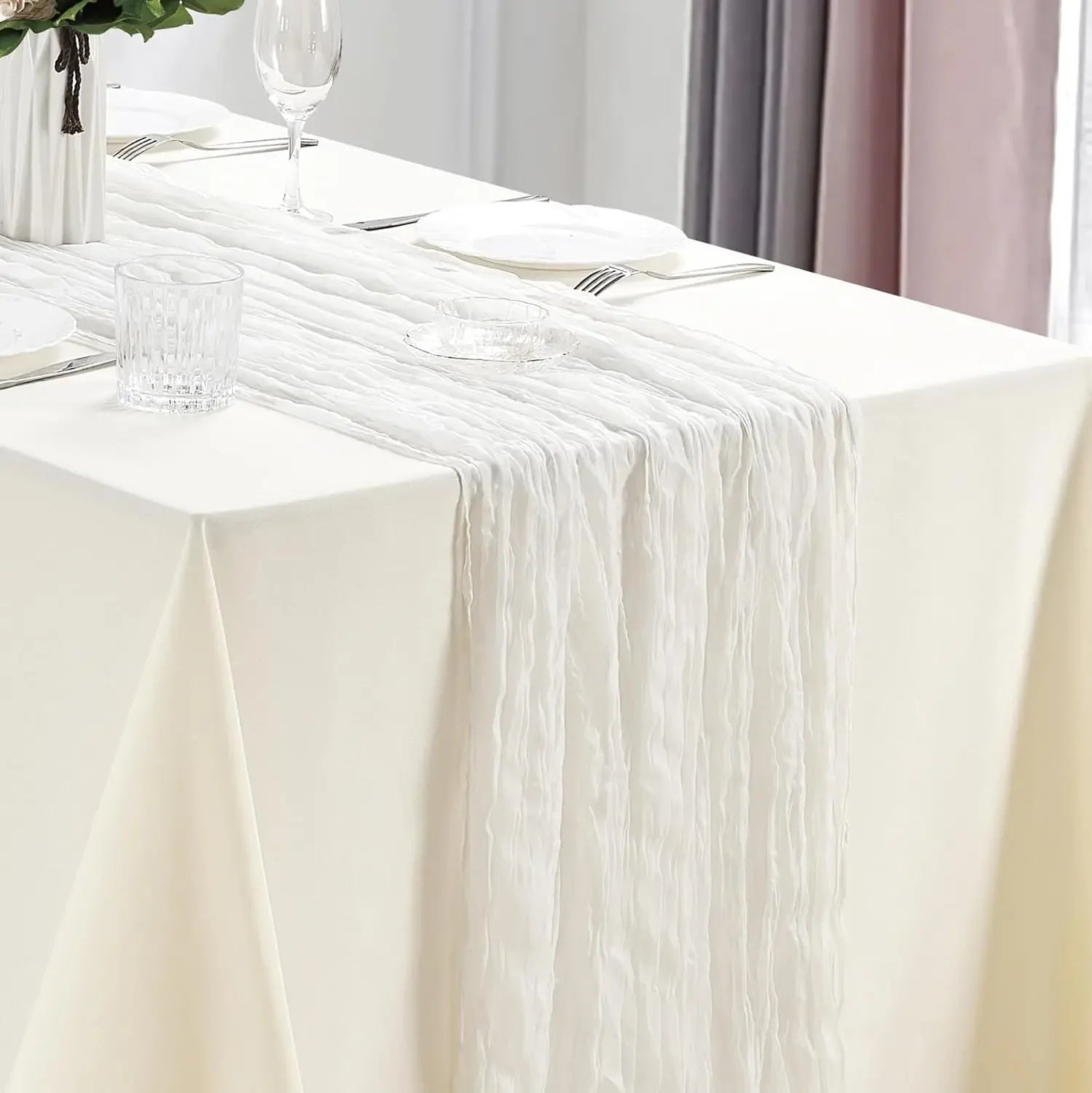 CheeseCloth Table Runner, 40x270cm Boho Gauze Fabric Rustic Sheer