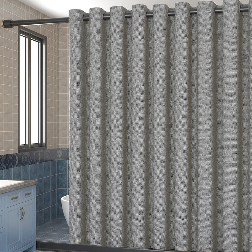 Imitation Linen Shower Curtain with Big Rings Bathroom Waterproof Thick