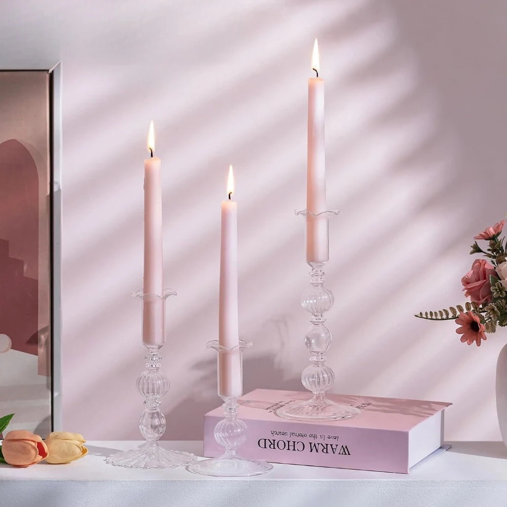 Wavy Glass Taper Candle Holders
