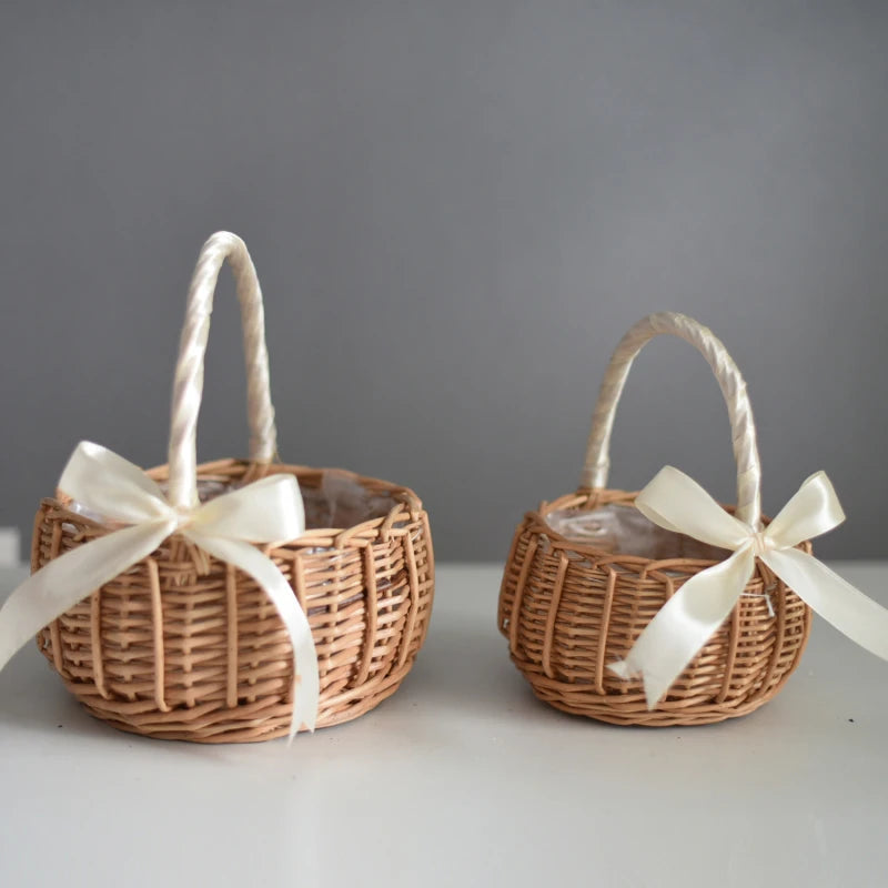 Hand-woven Flower Basket With Handle Wicker Sundries Basket