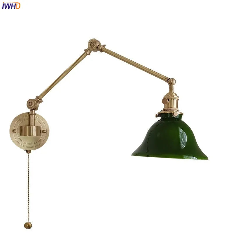 IWHD Left And Right Rotate Copper Wall Lamp Beisde Swing Long Arm Green