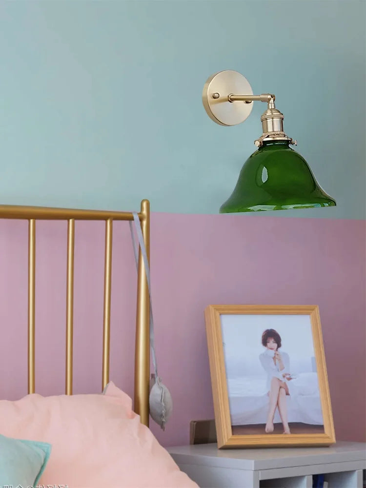 IWHD Left And Right Rotate Copper Wall Lamp Beisde Swing Long Arm Green