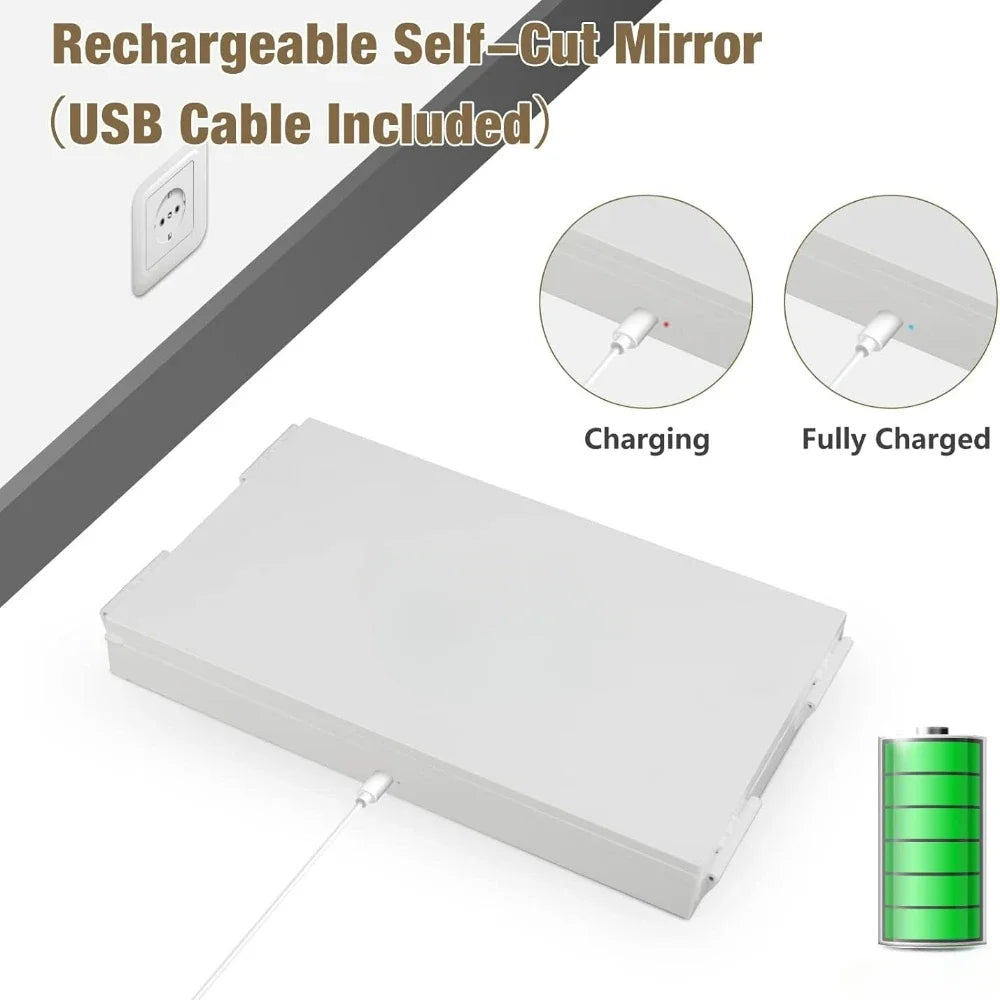 3 Way LED Makeup Mirror for Self Hair Cutting, Rechargeable