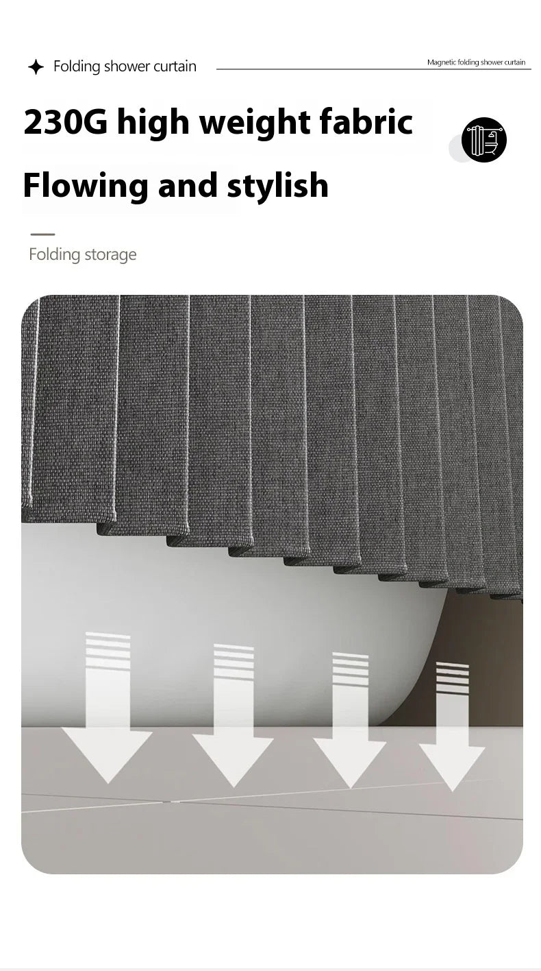 Magnetic Foldable Linen Bath Curtain Waterproof