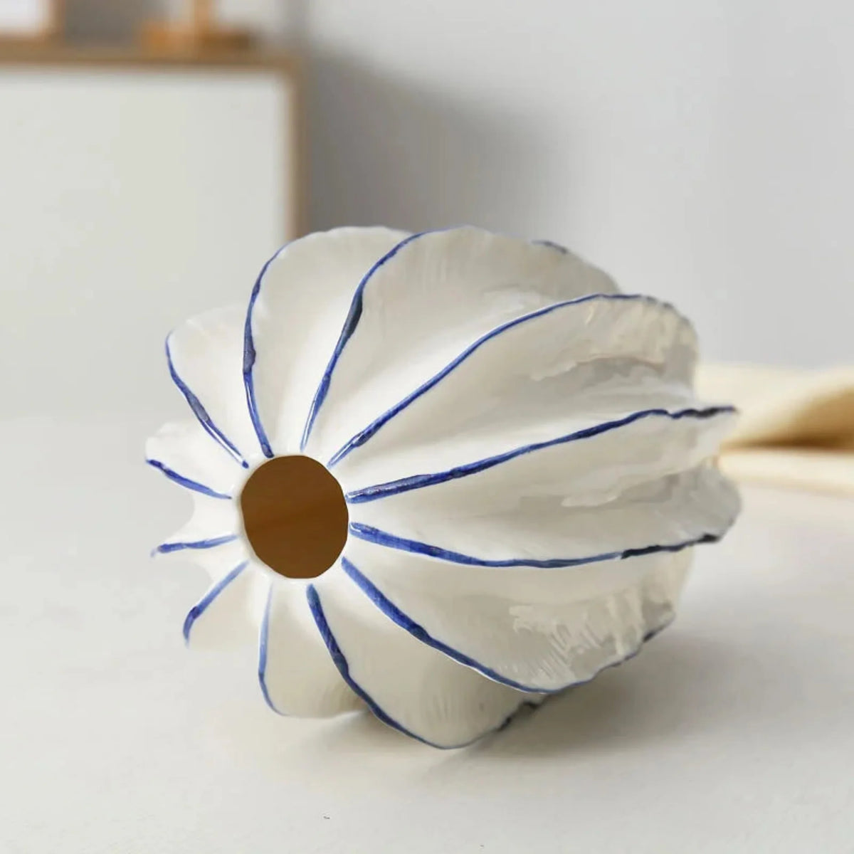 Star Fruit Shaped Porcelain Vase, Handmade Ribbed Vase