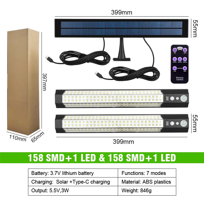 Solar Lights Outdoor Motion Sensor 158LED Flood Lights with Remote