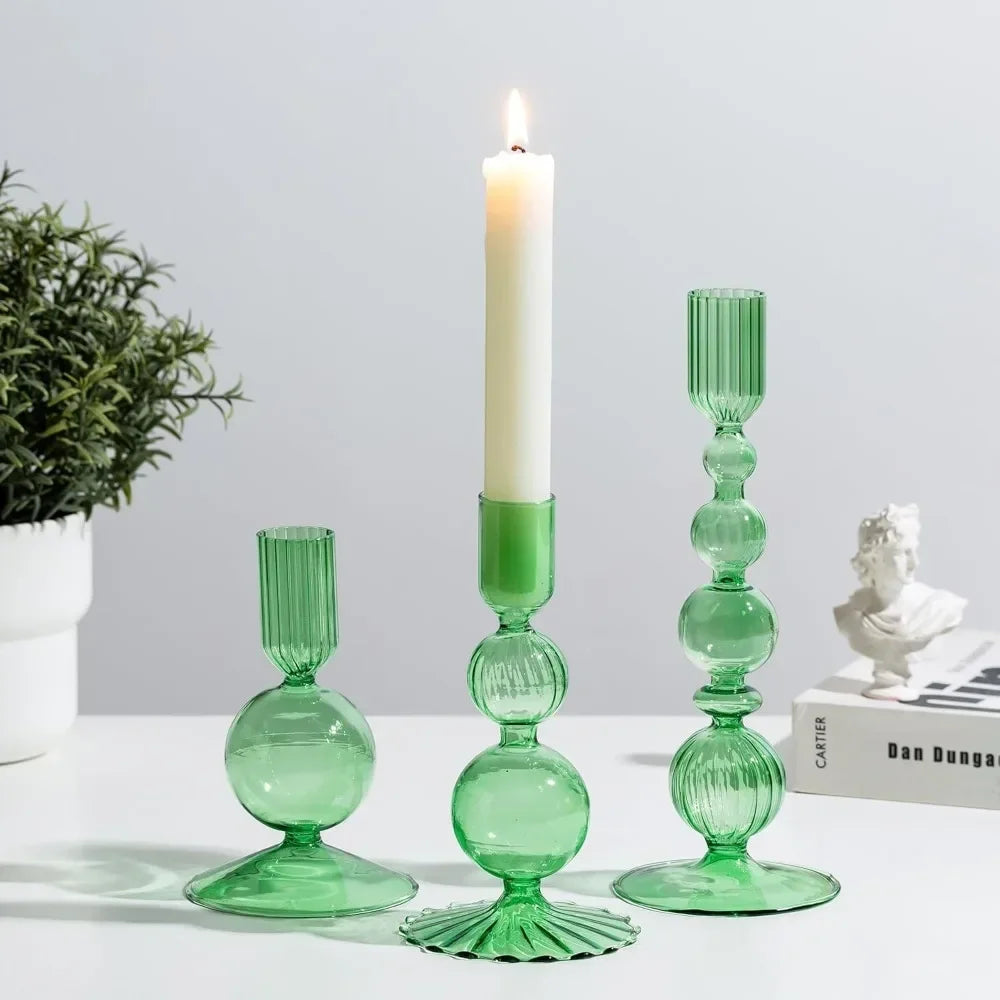 Wavy Glass Taper Candle Holders