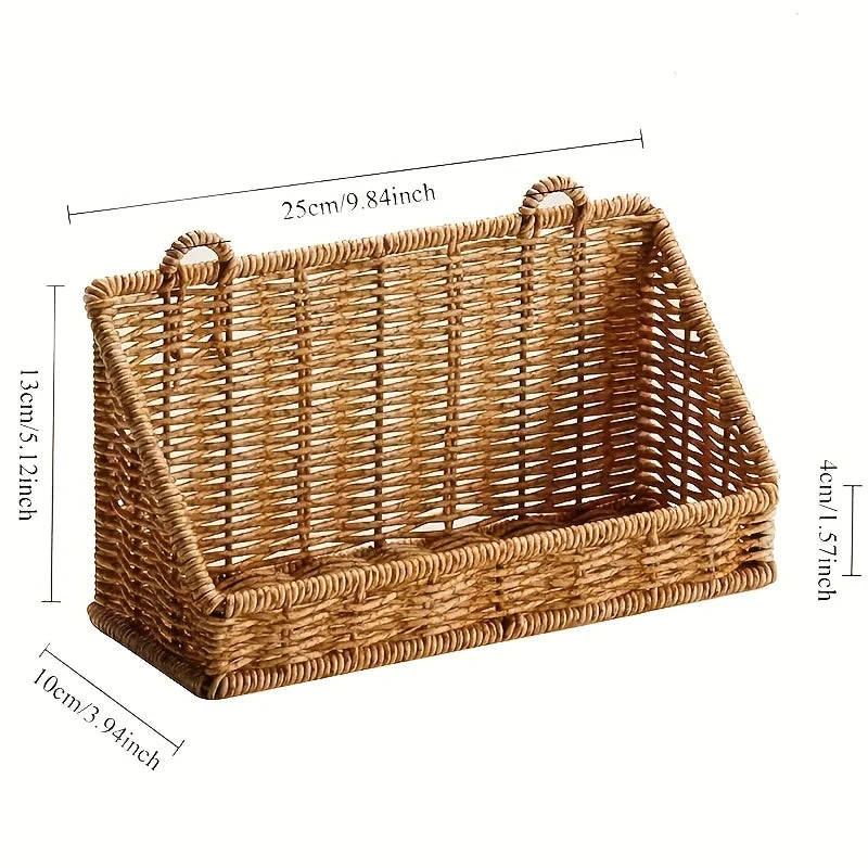 Wall Mounted Woven Basket with Hooks