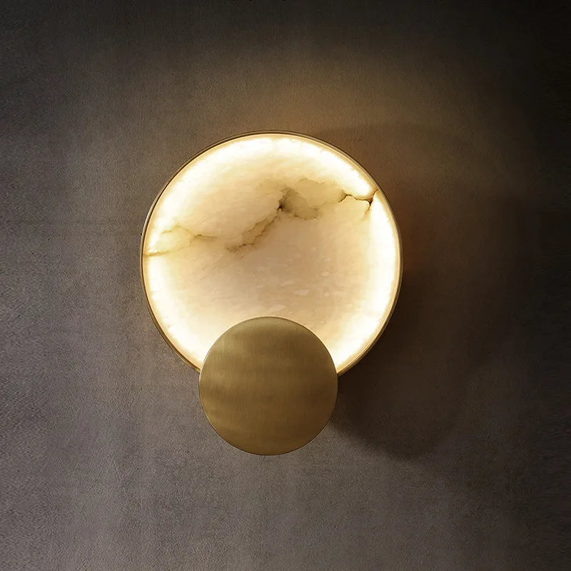 Round Marble and Copper Wall Lamp