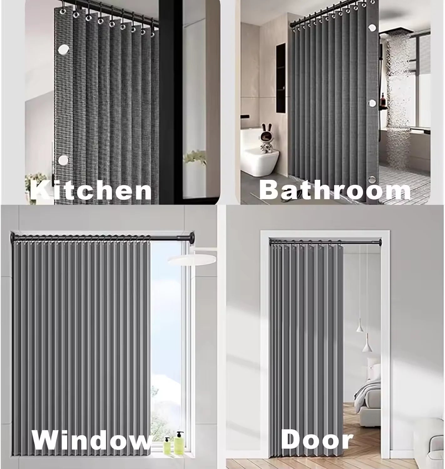 Magnetic Foldable Linen Bath Curtain Waterproof