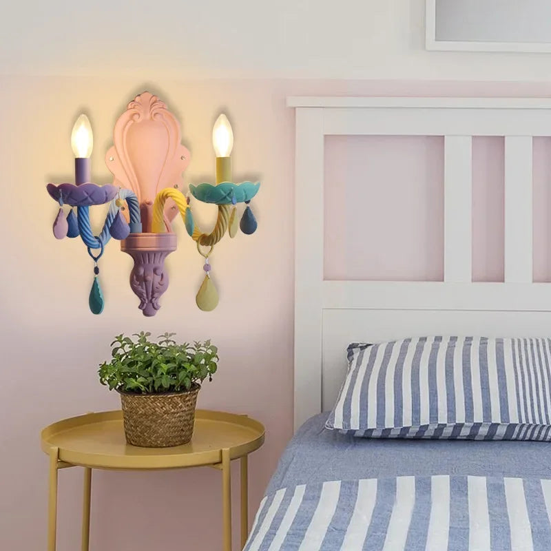 Nordic Macaron European Style Candles Crystal Chandelier for Girls and