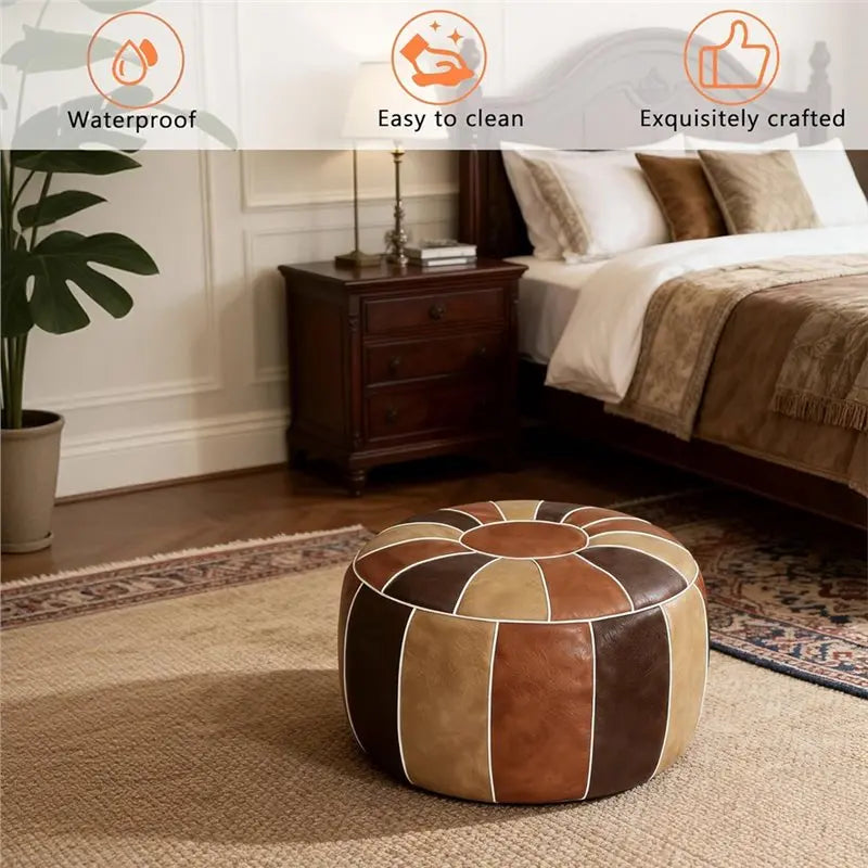 A76X-Unstuffed Faux Leather Moroccan Storage Pouf Foot Stool Ottoman Seat Handmade Bean Bag Floor Chair Foot Rest