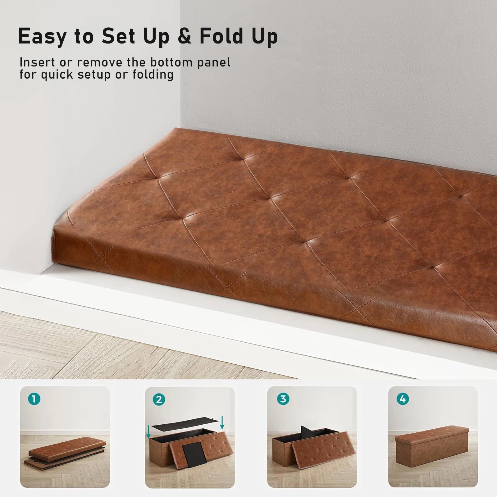 Folding Faux Leather Storage Bench