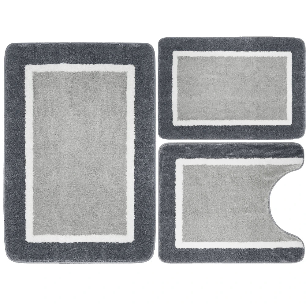 Velvet Memory Foam Bathroom Rug Set Of 3 Water Absorption Non Slip