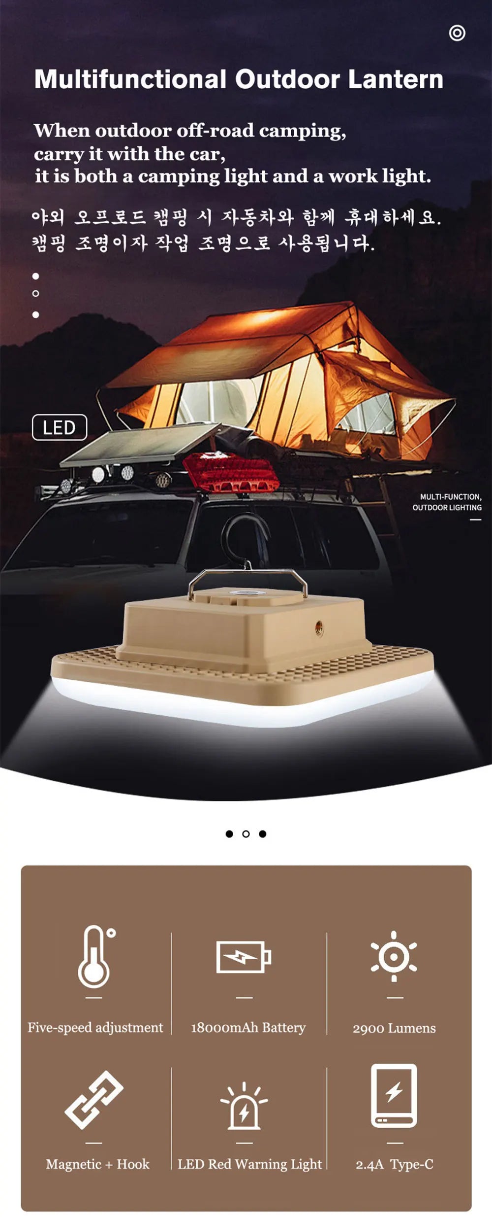 18000mAh 100W Rechargeable LED Camping Lantern Strong Light Magnetic