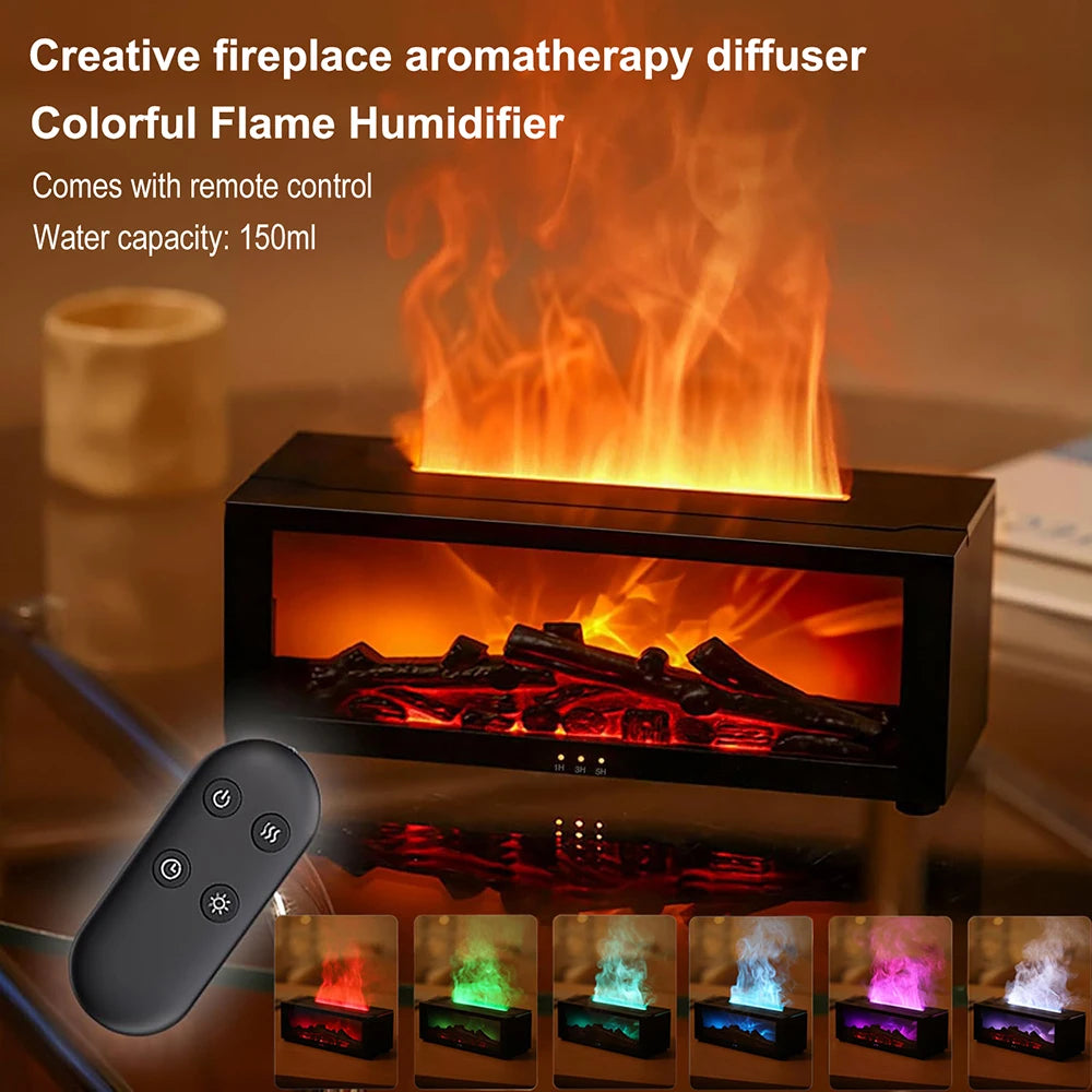 Flame Essential Oil Diffuser, 3D Flame Fireplace Aromatherapy Machine