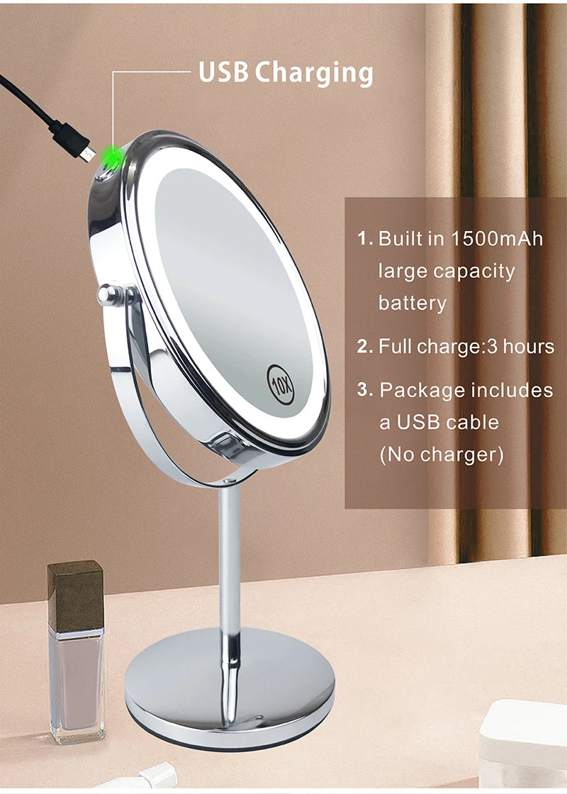 8 Inch 10X Magnifying LED Makeup Mirror with 3 Color Lighting