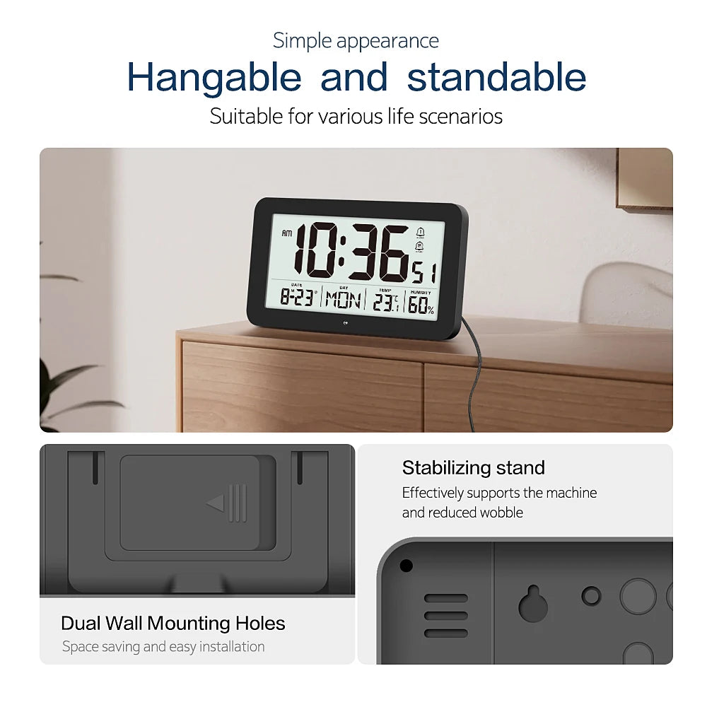 Large Digital Wall Clock with Temperature