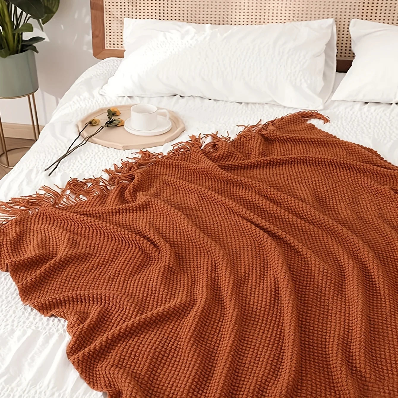 Tasseled Knit Throw Blanket