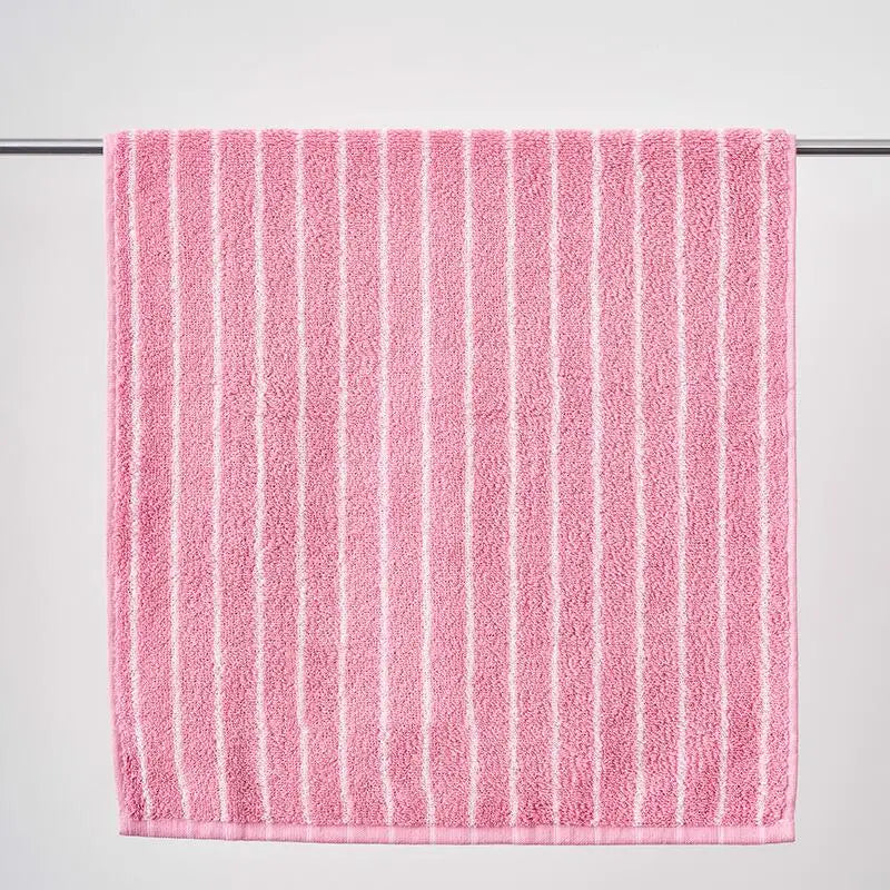 Retro Striped Cotton Towel in Soft Rose, Yarn Dyed