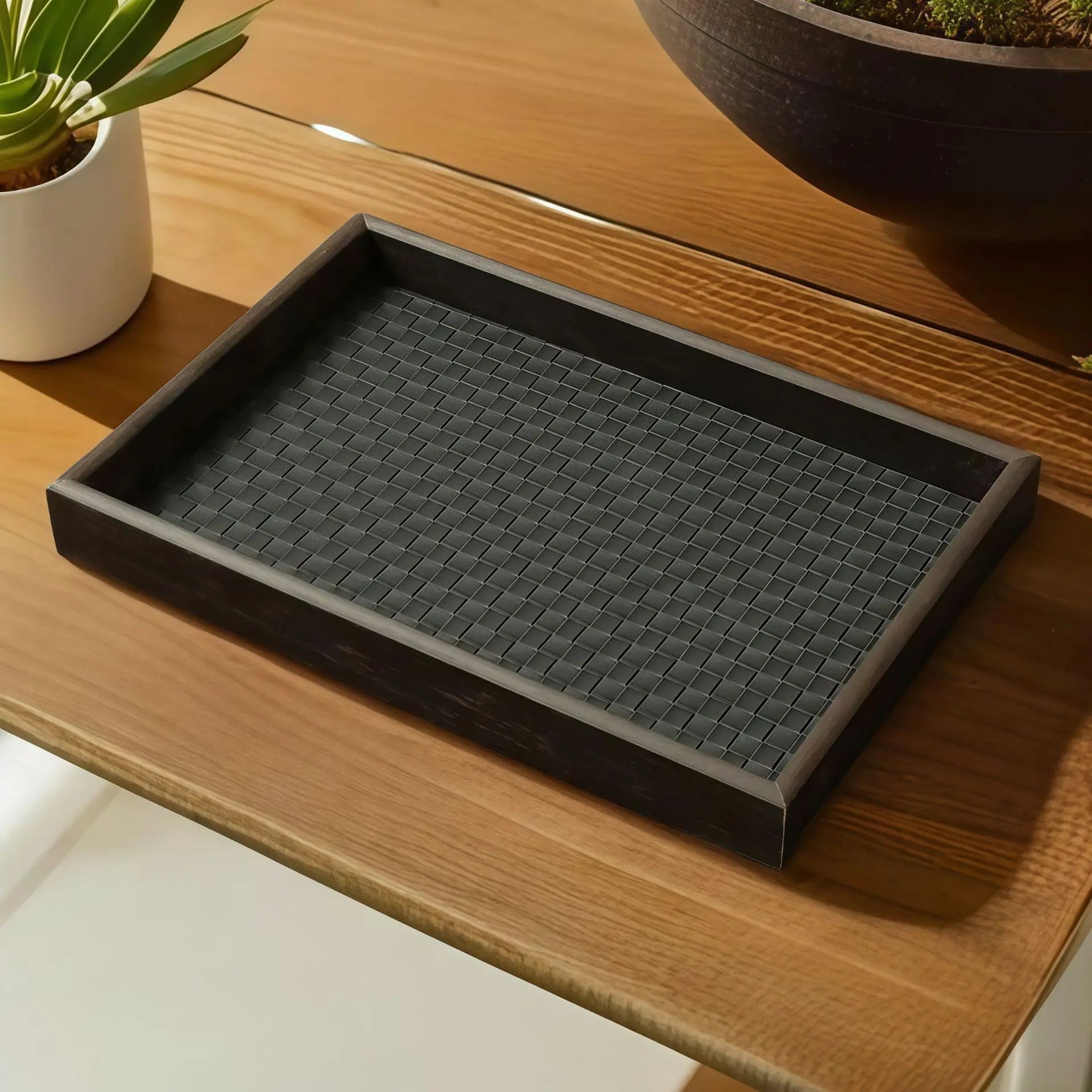 Woven Faux Leather Storage Tray
