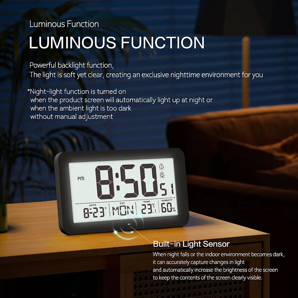 Large Digital Wall Clock with Temperature