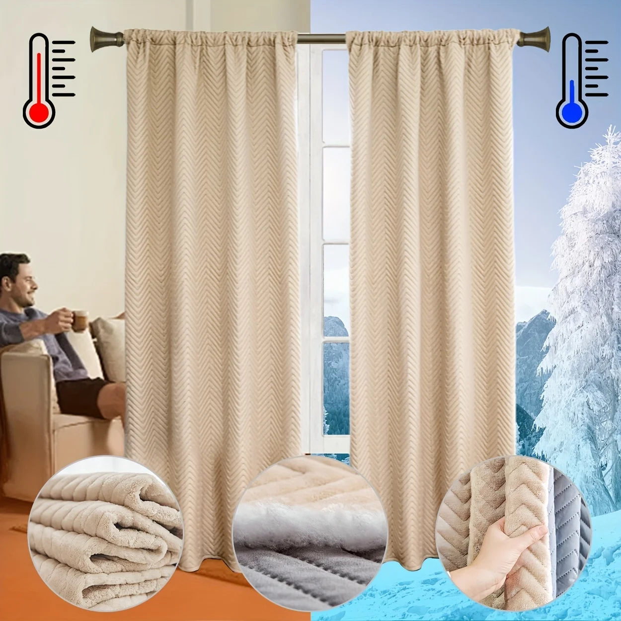 1Pc Thick Blackout Curtains with Velvet Lining, Comfortable Velvet