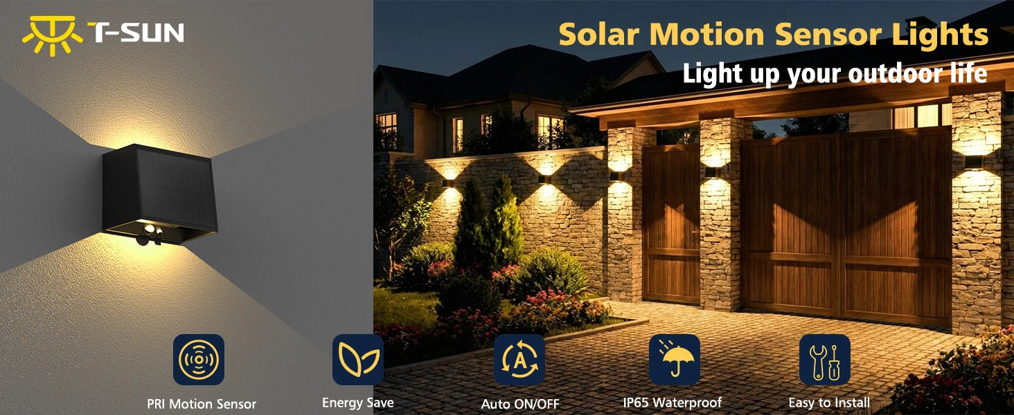 Solar LED Wall Light Outdoor, Dusk to Dawn Motion Sensor Solar Lantern