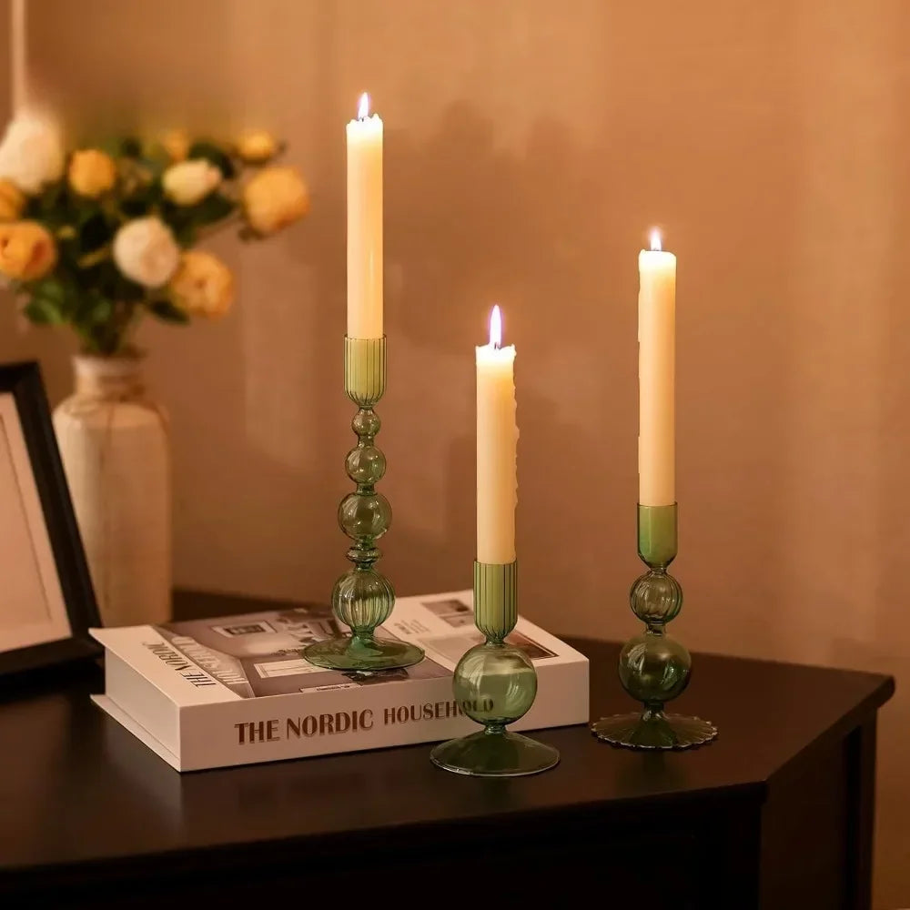 Wavy Glass Taper Candle Holders