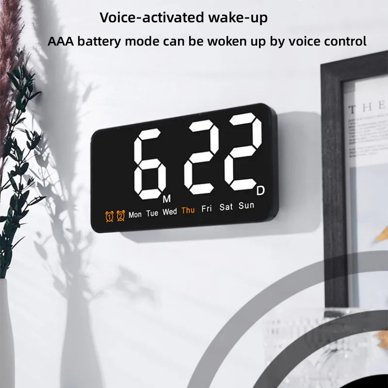Voice Control Large Digital Wall Clock Temperature Date Week