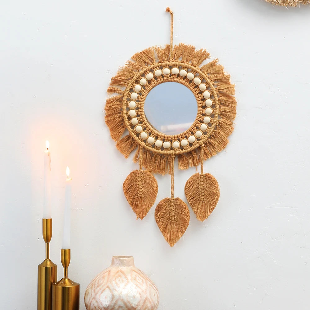 Hand Woven Macrame Round Wall Mirror