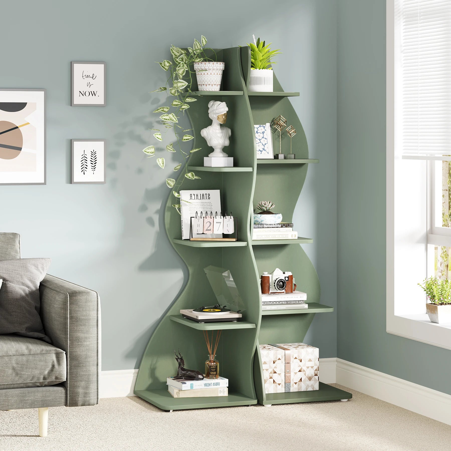 Five Tier Wavy Corner Bookshelf