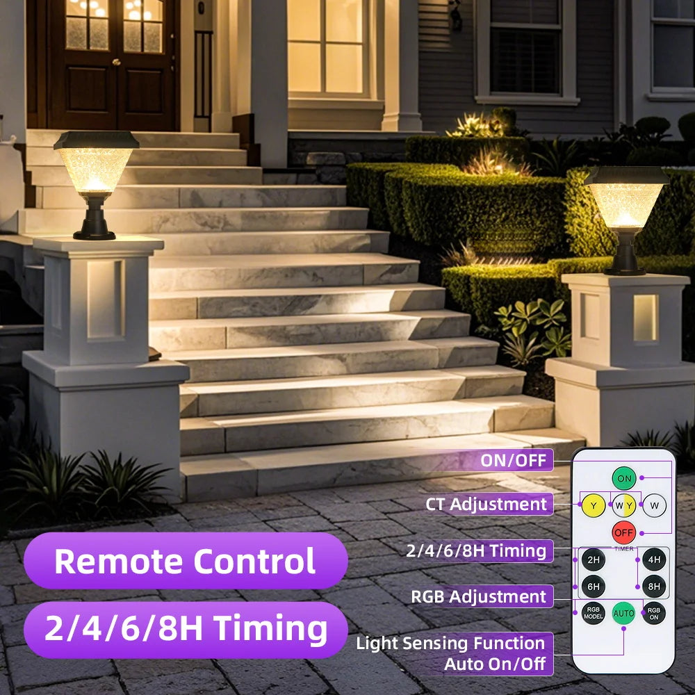 Outdoor Led Solar Lights Timed Solar Pillar Lights IP65 LED Garden