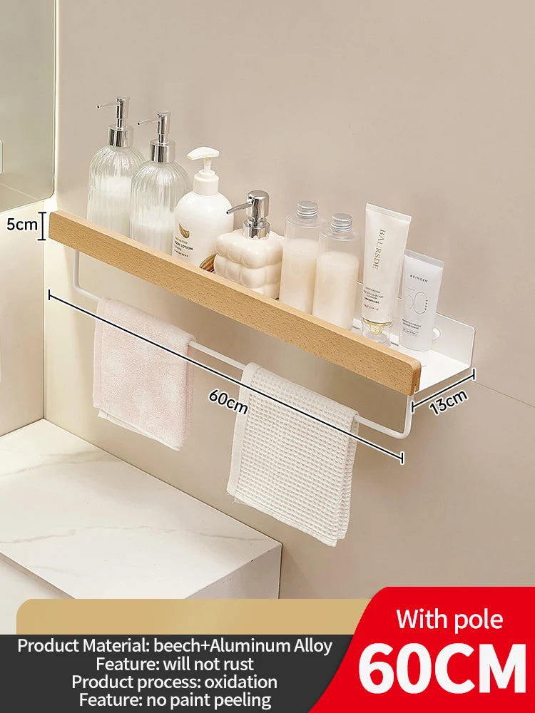 Wood and Aluminum Floating Bathroom Shelf