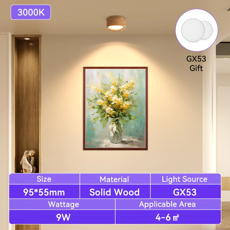 GX53 Wooden Downlight Ceiling Lamp