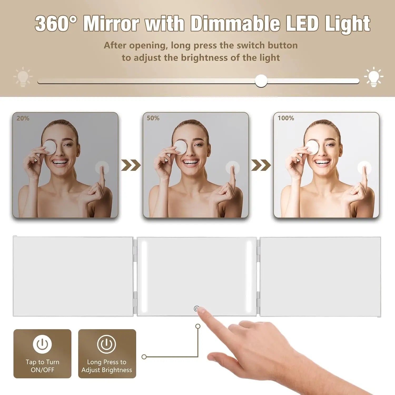 3 Way LED Trifold Makeup Mirror for Self Hair Cutting