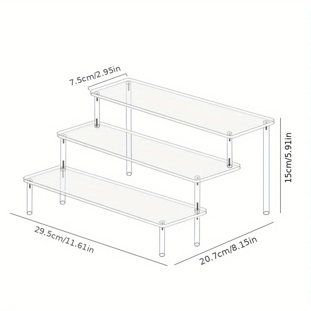 Acrylic Display Stand Multi Layer, Clear Makeup Organizer Rack for Pottery Dolls Figurines, Ladder Shelf Storage