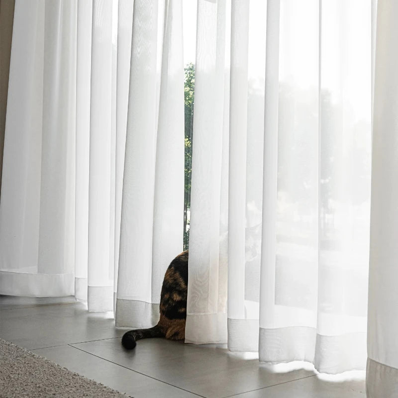 Custom Size Good Quality Cat-Proof White Tulle Sheer Curtains
