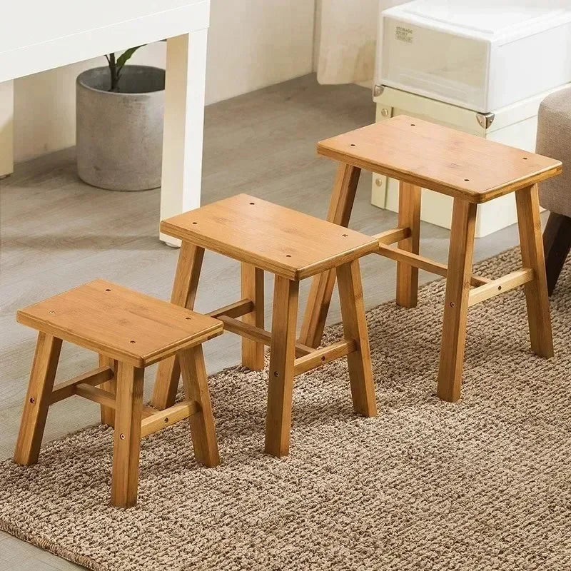 Solid Bamboo Low Stool, Portable Bench