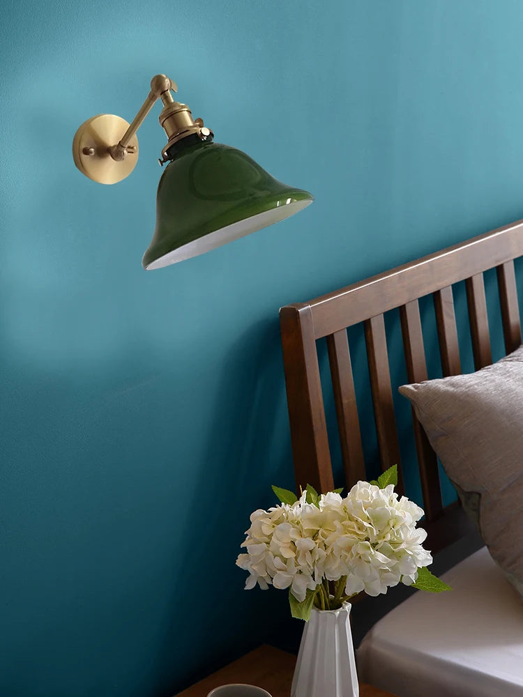 IWHD Left And Right Rotate Copper Wall Lamp Beisde Swing Long Arm Green
