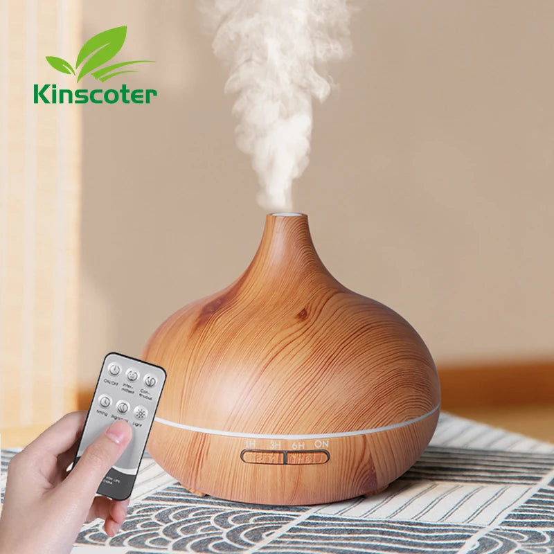 500ml Aromatherapy Essential Oil Diffuser Wood Grain Remote Ultrasonic