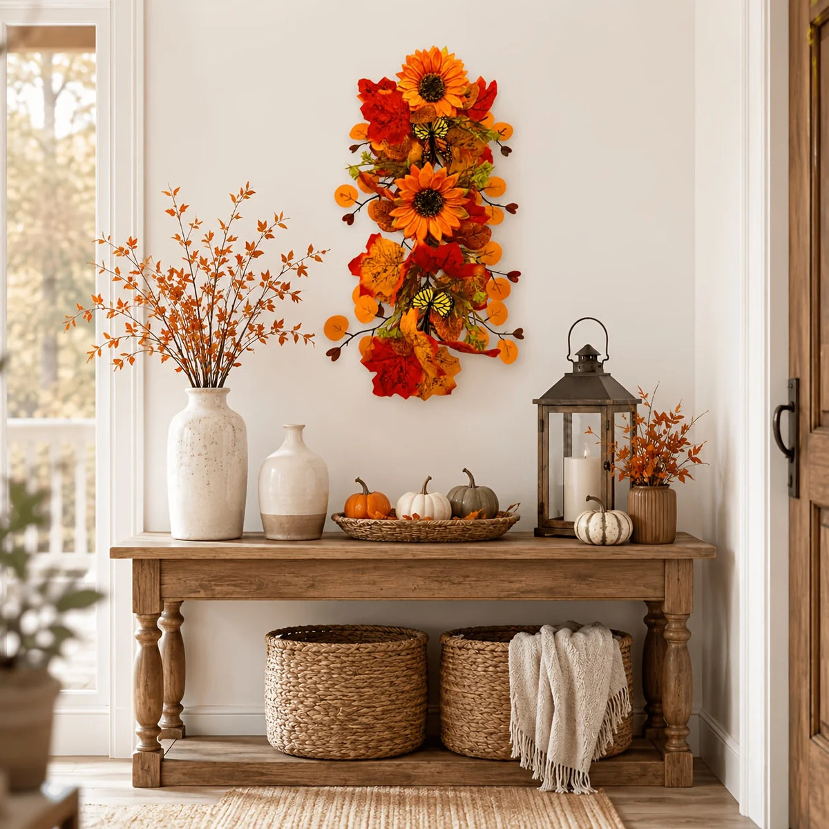 Autumn Sunflower and Maple Wreath, 2 Pack