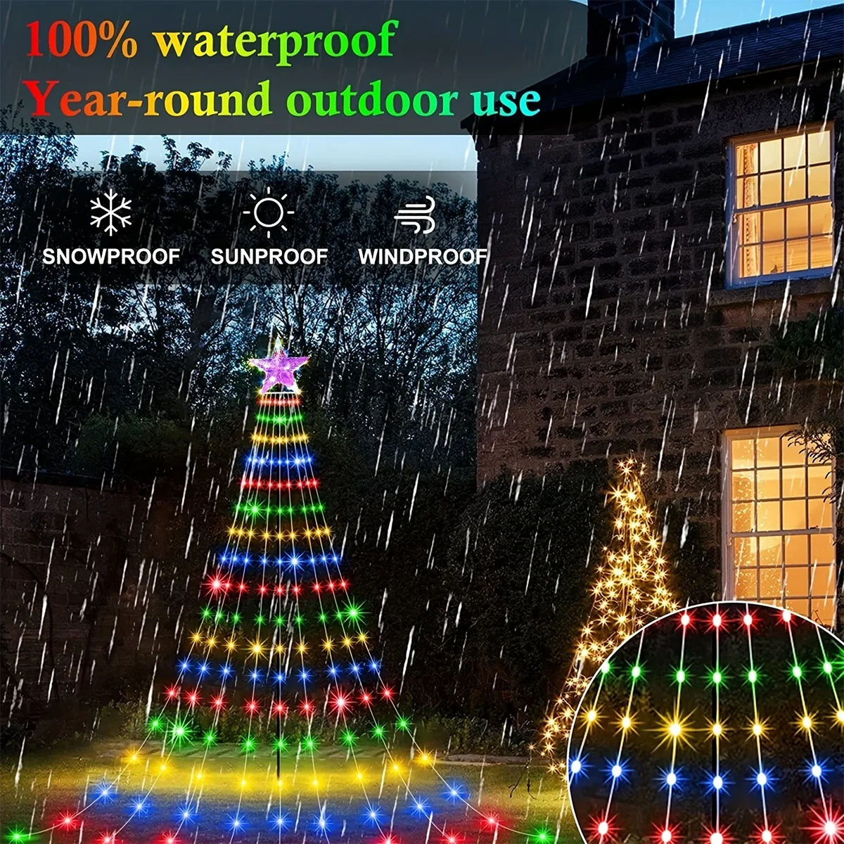 1PC Five-pointed Star Waterfall Lights USB/Solar Powered Christmas String Lights for Christmas Party Halloween Home Decor