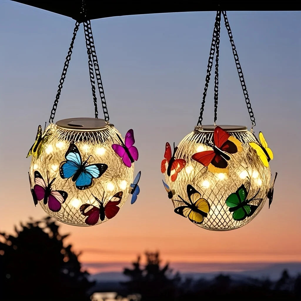 Solar Butterfly Hanging Metal Lantern